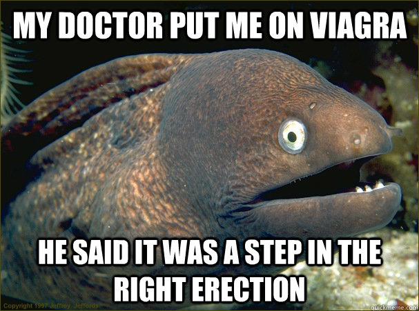 My doctor put me on Viagra he said it was a step in the right erection  Bad Joke Eel