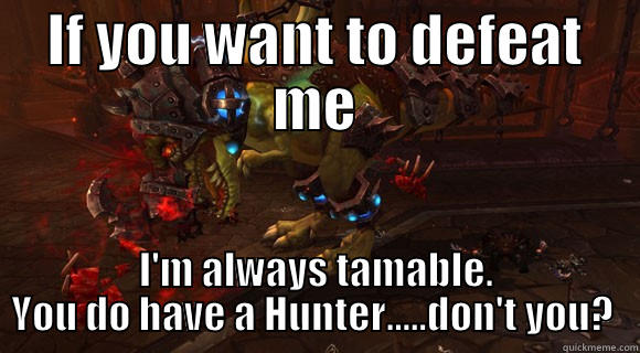 Tame me!! - IF YOU WANT TO DEFEAT ME I'M ALWAYS TAMABLE. YOU DO HAVE A HUNTER.....DON'T YOU?  Misc