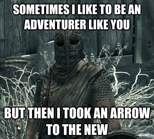 Sometimes I like to be an adventurer like you but then I took an arrow to the new - Sometimes I like to be an adventurer like you but then I took an arrow to the new  Skyrim Guard