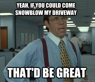 Yeah, if you could come snowblow my driveway That'd be great - Yeah, if you could come snowblow my driveway That'd be great  Bill Lumbergh