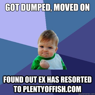 Got dumped, moved on Found out ex has resorted to Plentyoffish.com - Got dumped, moved on Found out ex has resorted to Plentyoffish.com  Success Kid