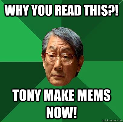 Why you read this?! TONY MAKE MEMS NOW!  High Expectations Asian Father