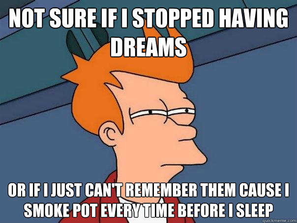 not sure if i stopped having dreams or if I just can't remember them cause i smoke pot every time before i sleep  Futurama Fry