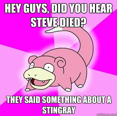 Hey guys, did you hear Steve died? They said something about a stingray  Slowpoke