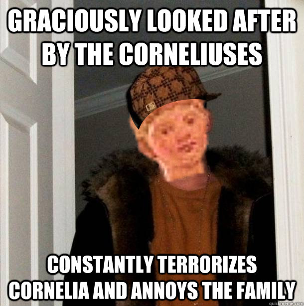 Graciously looked after by the Corneliuses Constantly terrorizes Cornelia and annoys the family  