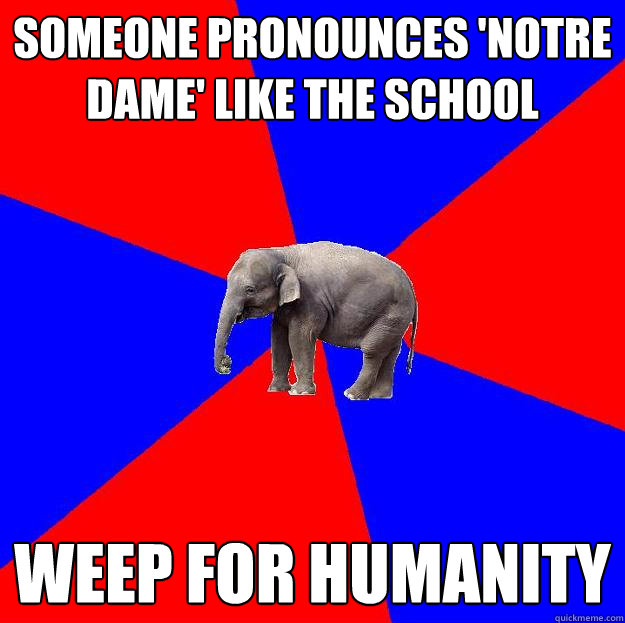 Someone pronounces 'Notre Dame' like the school Weep for humanity  Foreign language elephant