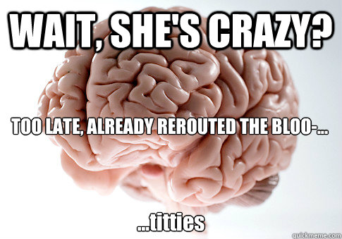 WAIT, SHE'S CRAZY? ...titties TOO LATE, ALREADY REROUTED THE BLOO-...  Scumbag Brain