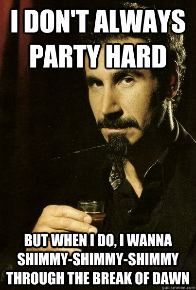 I don't always party hard But when I do, I wanna shimmy-shimmy-shimmy through the break of dawn  sERJ TANKIAN