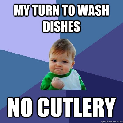 My turn to wash dishes no cutlery - My turn to wash dishes no cutlery  Success Kid