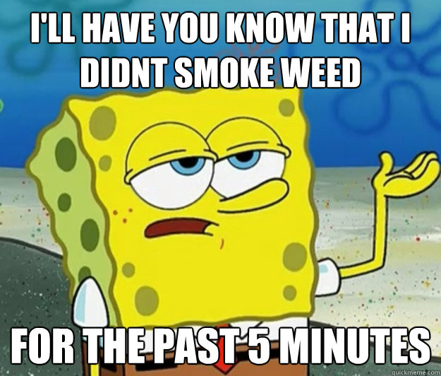 I'll have you know that I didnt smoke weed for the past 5 minutes  Tough Spongebob