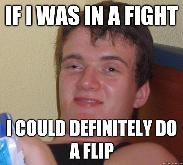 If I was in a fight I could definitely do a flip - If I was in a fight I could definitely do a flip  10 Guy