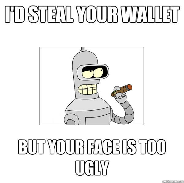 i'd steal your wallet but your face is too ugly  Bender The Magnificent