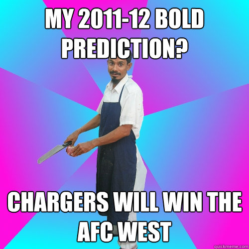 My 2011-12 Bold Prediction? Chargers will win the AFC WEST  