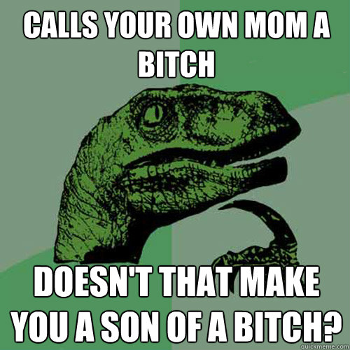 calls your own mom a bitch doesn't that make you a son of a bitch?  Philosoraptor