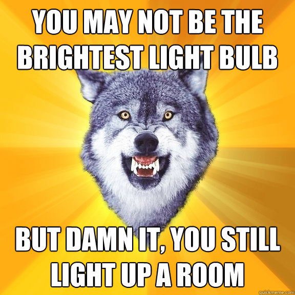 You may not be the brightest light bulb But damn it, you still light up a room  Courage Wolf