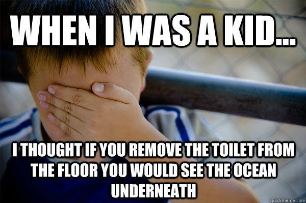 WHEN I WAS A KID... I thought if you remove the toilet from the floor you would see the ocean underneath  Confession kid