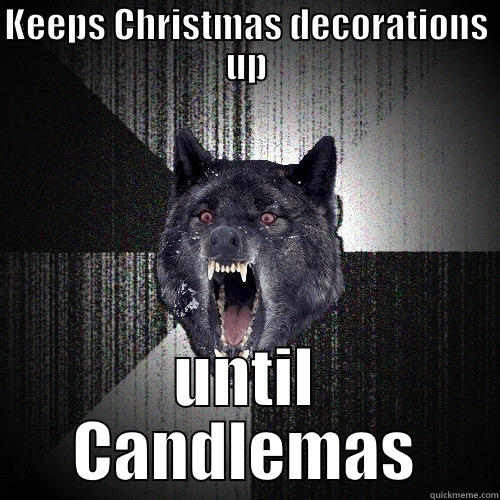 Keeps Christmas decorations up until Candlemas - KEEPS CHRISTMAS DECORATIONS UP UNTIL CANDLEMAS Insanity Wolf