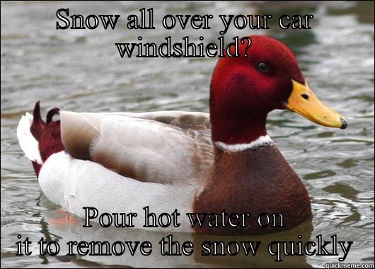 SNOW ALL OVER YOUR CAR WINDSHIELD? POUR HOT WATER ON IT TO REMOVE THE SNOW QUICKLY Malicious Advice Mallard