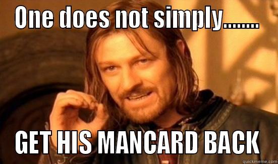 ONE DOES NOT SIMPLY........ GET HIS MANCARD BACK Boromir