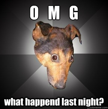 O   M   G  what happend last night?  Depression Dog