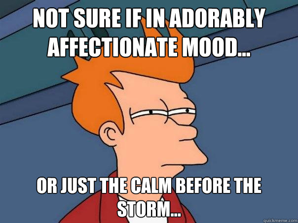 Not sure if in adorably affectionate mood... Or just the calm before the storm...  Futurama Fry