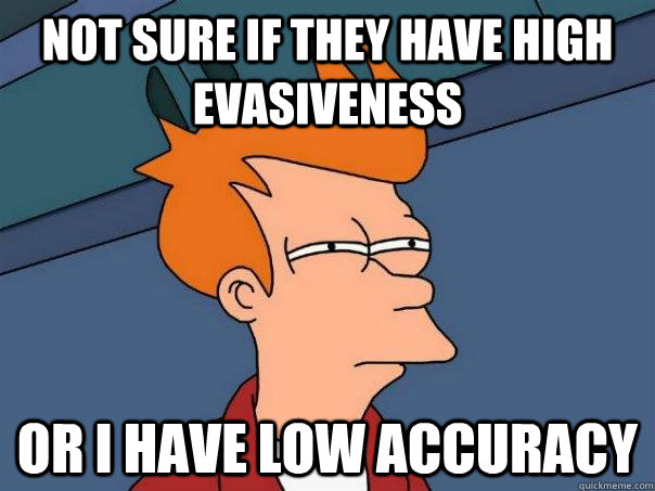 Not sure if they have high evasiveness or I have low accuracy - Not sure if they have high evasiveness or I have low accuracy  Futurama Fry