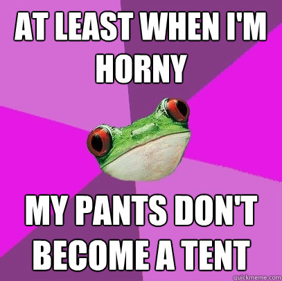 At least when I'm horny My pants don't become a tent  Foul Bachelorette Frog