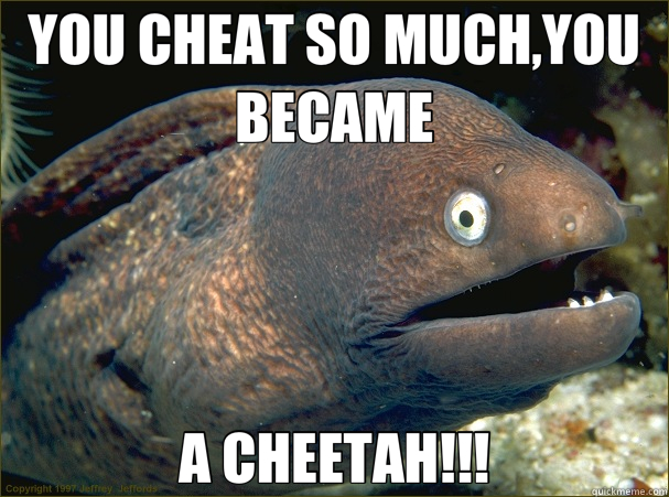 YOU CHEAT SO MUCH,YOU BECAME A CHEETAH!!!  Bad Joke Eel