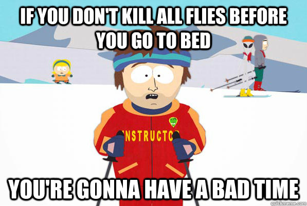 If you don't kill all flies before you go to bed You're gonna have a bad time  South Park Youre Gonna Have a Bad Time