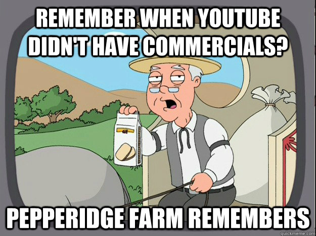 Remember when Youtube didn't have commercials?  Pepperidge farm remembers  Pepperidge Farm Remembers