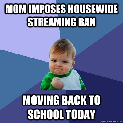 Mom imposes housewide streaming ban moving back to school today  Success Kid