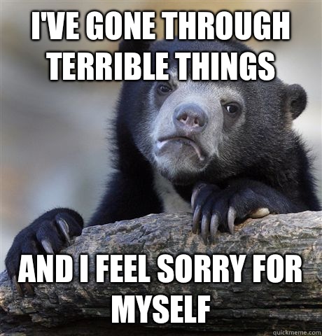 I've gone through terrible things And I feel sorry for myself - I've gone through terrible things And I feel sorry for myself  Confession Bear