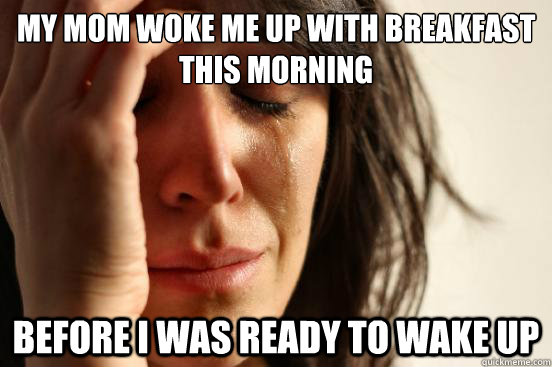 My mom woke me up with breakfast this morning before i was ready to wake up  First World Problems