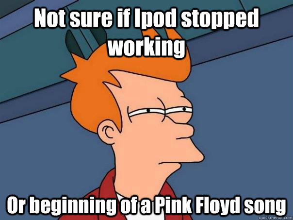 Not sure if Ipod stopped working Or beginning of a Pink Floyd song  Futurama Fry