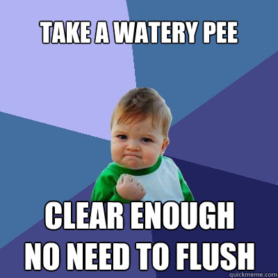 Take a watery pee clear enough       no need to flush  Success Kid