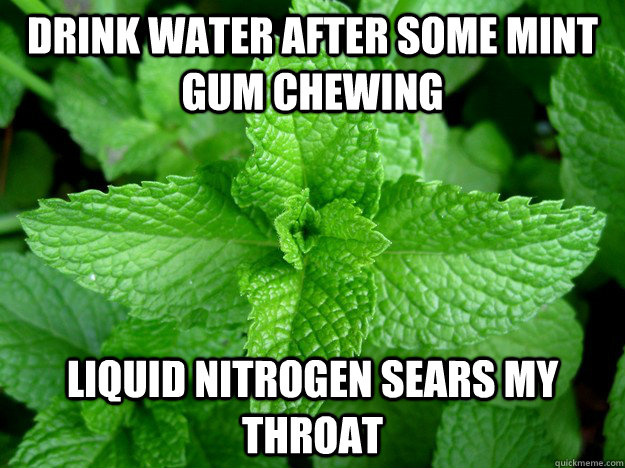 Drink water after some mint gum chewing Liquid Nitrogen sears my throat  Scumbag Mint