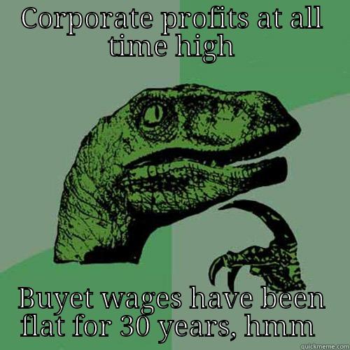 CORPORATE PROFITS AT ALL TIME HIGH BUYET WAGES HAVE BEEN FLAT FOR 30 YEARS, HMM  Philosoraptor