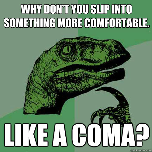 Why Don’t You Slip Into Something More Comfortable. Like A Coma?  Philosoraptor