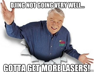 DJing not going very well... GOTTA GET MORE LASERS!  Obvious John Madden