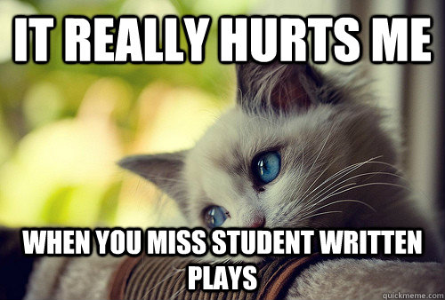 It really hurts me when you miss student written plays  First World Problems Cat