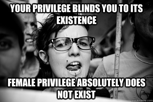 Your privilege blinds you to its existence Female privilege absolutely does not exist  Hypocrite Feminist