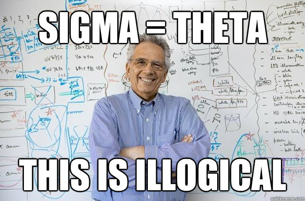 Sigma = theta This is illogical  Engineering Professor