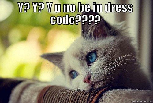 Y? Y? Y U NO BE IN DRESS CODE????  First World Problems Cat