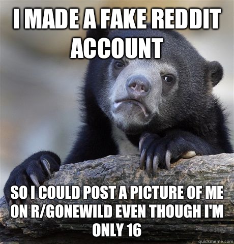 I made a fake reddit account So I could post a picture of me on r/gonewild even though I'm only 16  Confession Bear