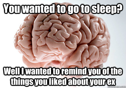 You wanted to go to sleep? Well I wanted to remind you of the things you liked about your ex  - You wanted to go to sleep? Well I wanted to remind you of the things you liked about your ex   Scumbag Brain