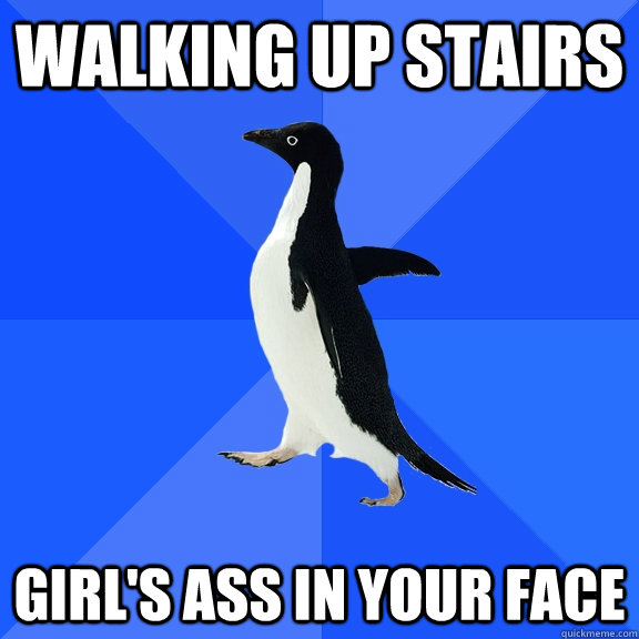 Walking up stairs girl's ass in your face  Socially Awkward Penguin