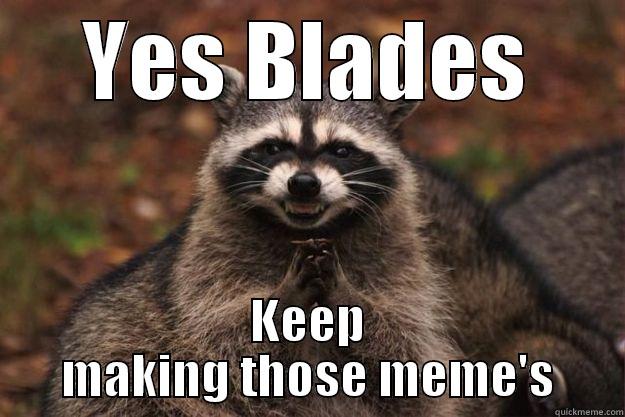 Yes baldes - YES BLADES KEEP MAKING THOSE MEME'S Evil Plotting Raccoon