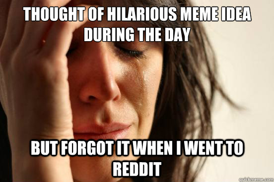 thought of hilarious meme idea during the day but forgot it when i went to reddit  First World Problems