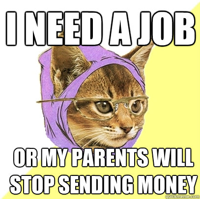 i need a job or my parents will stop sending money  Hipster Kitty