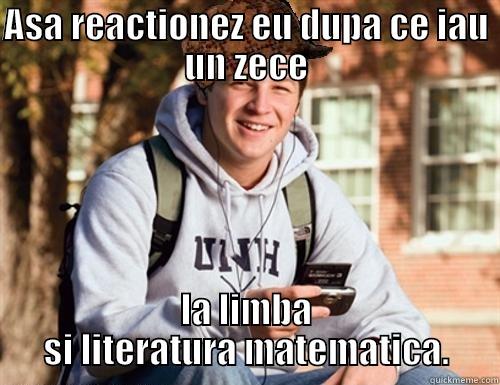 ASA REACTIONEZ EU DUPA CE IAU UN ZECE LA LIMBA SI LITERATURA MATEMATICA. College Freshman